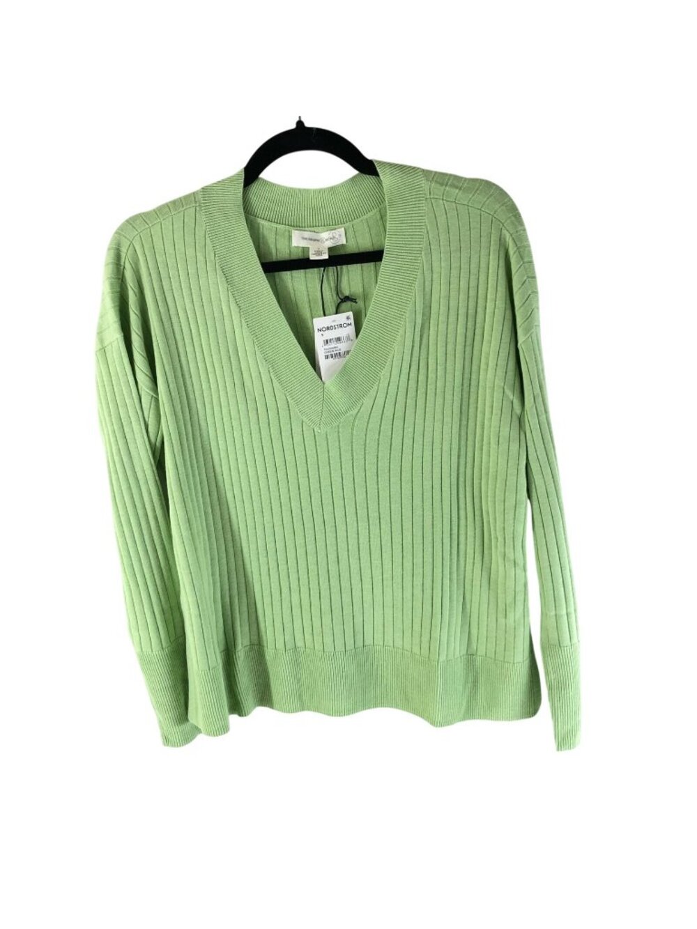 Treasure & Bond Womens Sweater V Neck Ribbed Knit Green Size S
